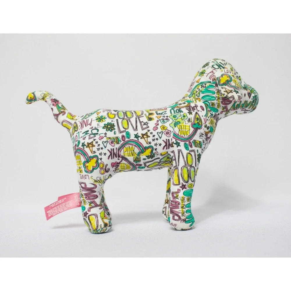 Victoria's Secret PINK Dog Graffiti Doodle White Print Plush Stuffed‎ Animal 7